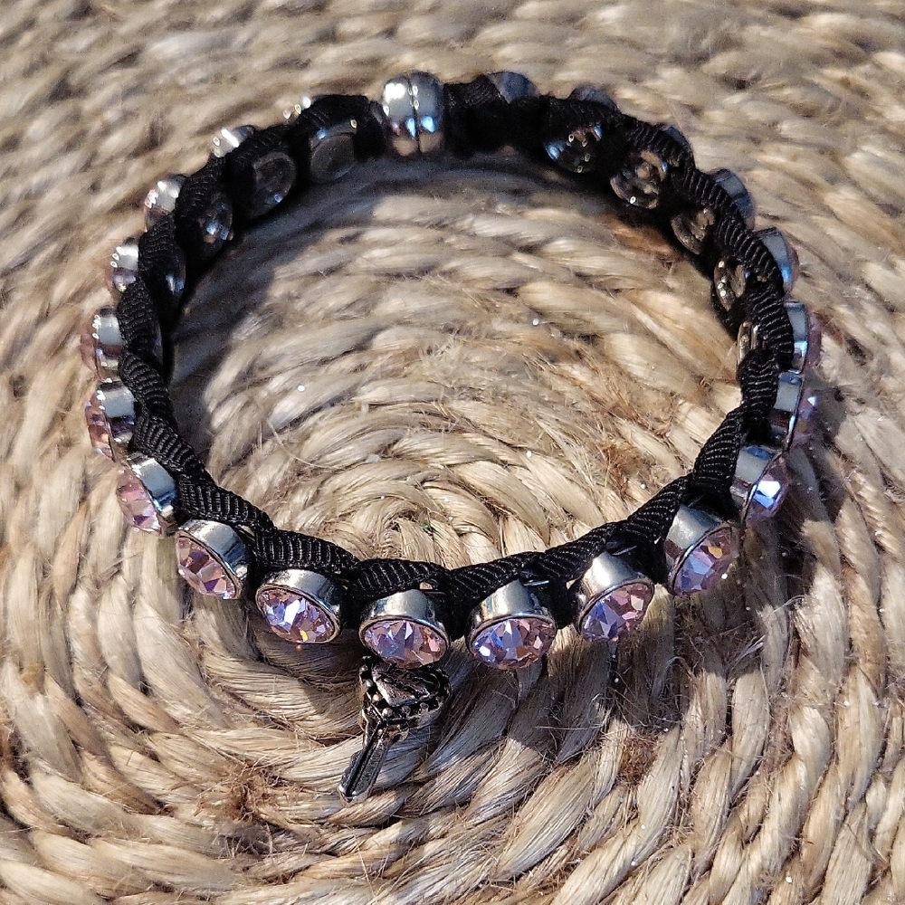 Elegant Black and Pink Crystal Betsey Johnson Bracelet
